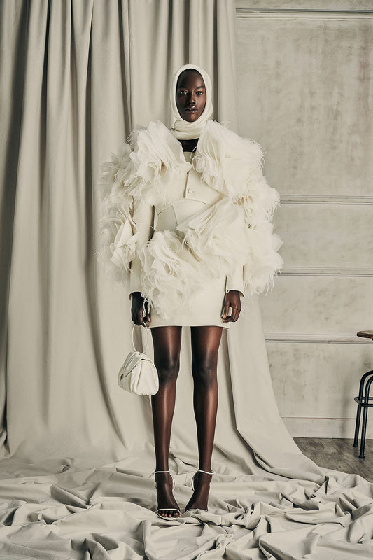 Her Embellished Cropped Off White Jacket