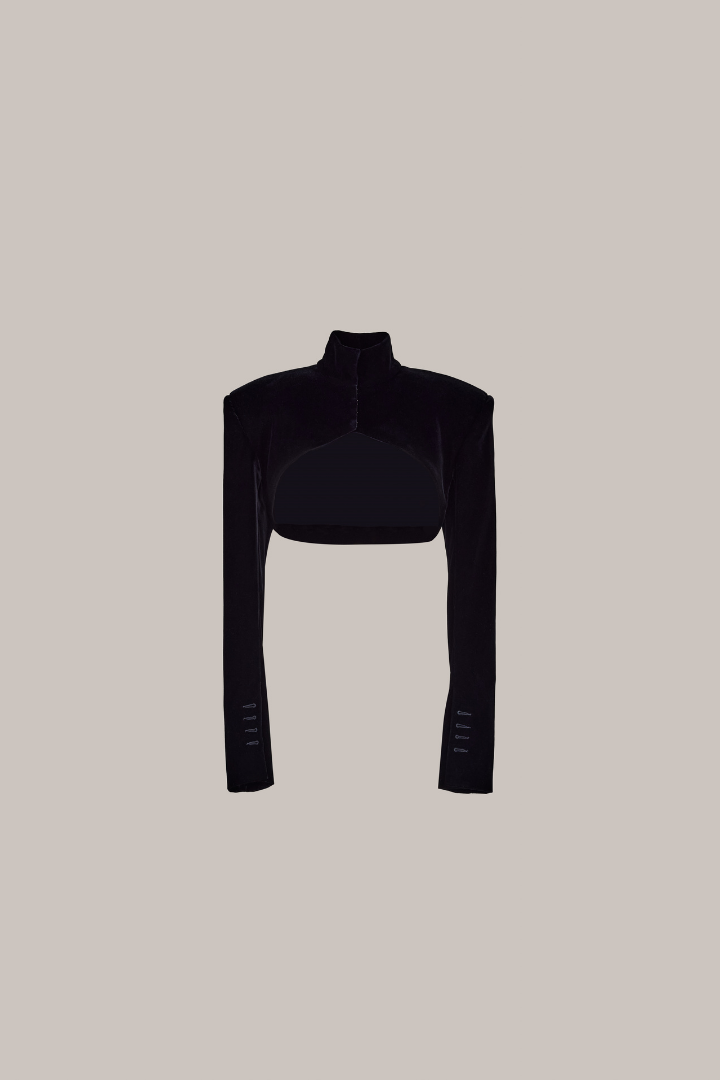 Her Cropped Velvet Black Jacket