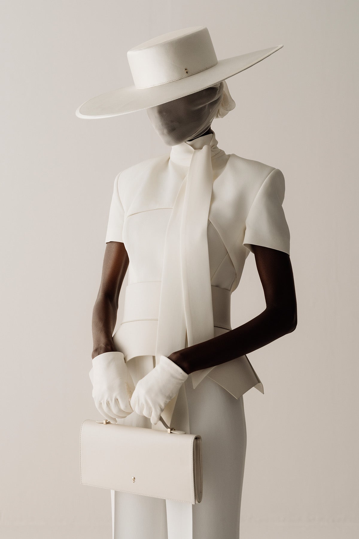 Her White Satin Wide-Brim Hat