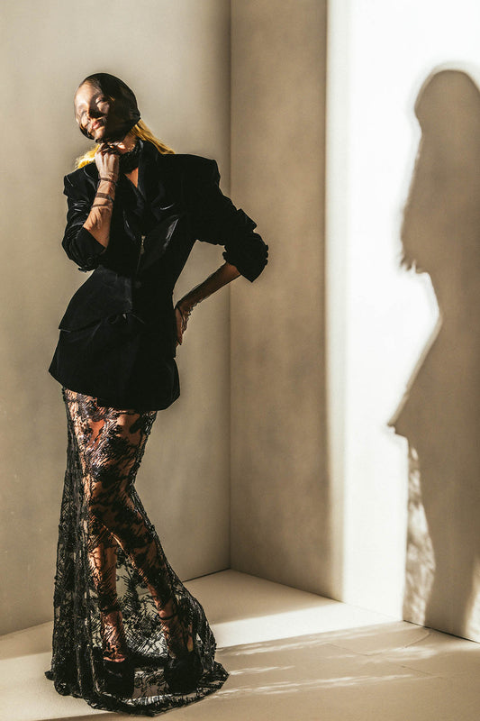 Her Velvet Double Breasted Black Blazer