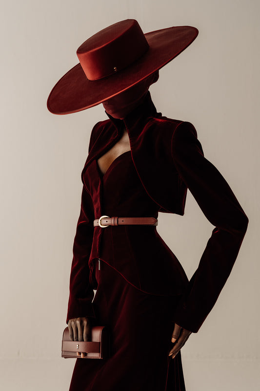 Her Cropped Burgundy Jacket With Stand-up Collar