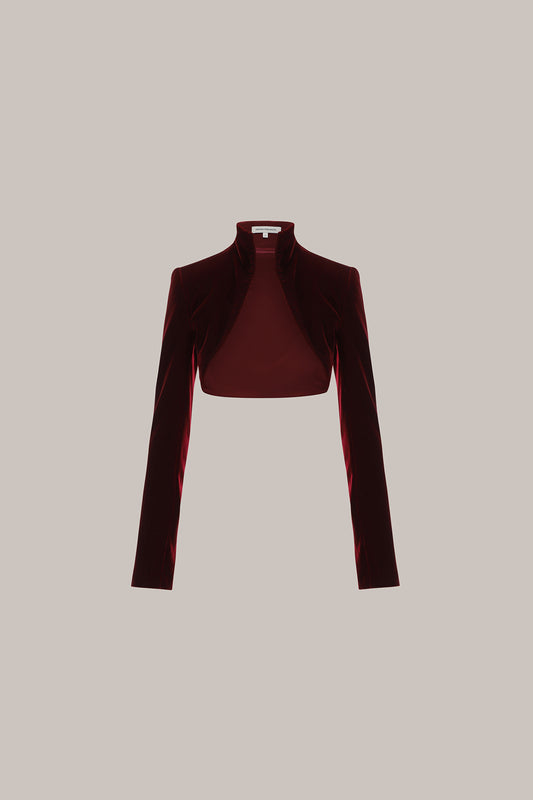 Her Cropped Burgundy Jacket With Stand-up Collar