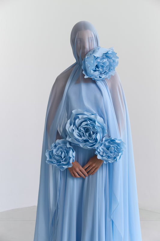 semi-couture ramadan chiffon dress blue exclusive
