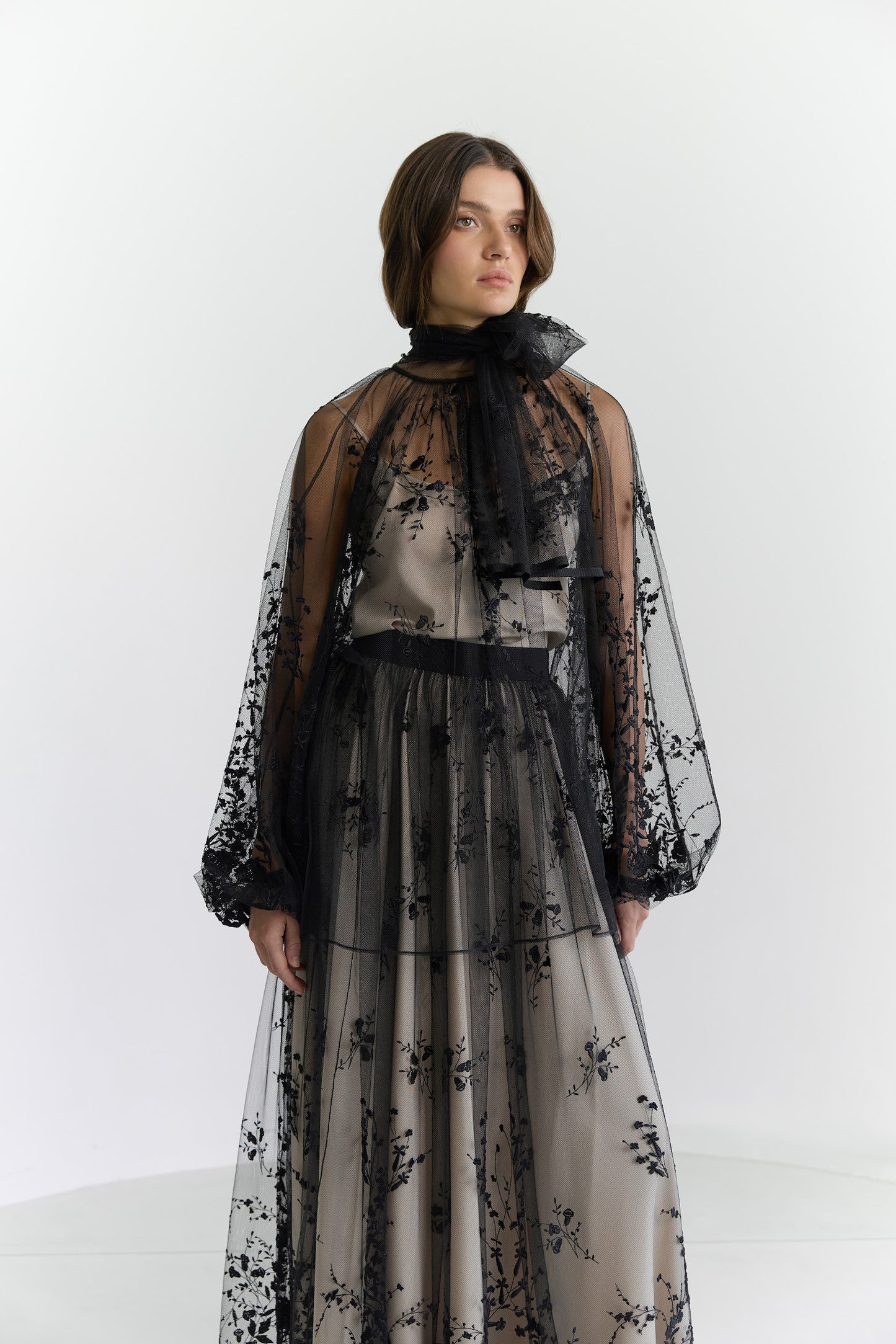 Her Embellished Black Bow-Neck Blouse