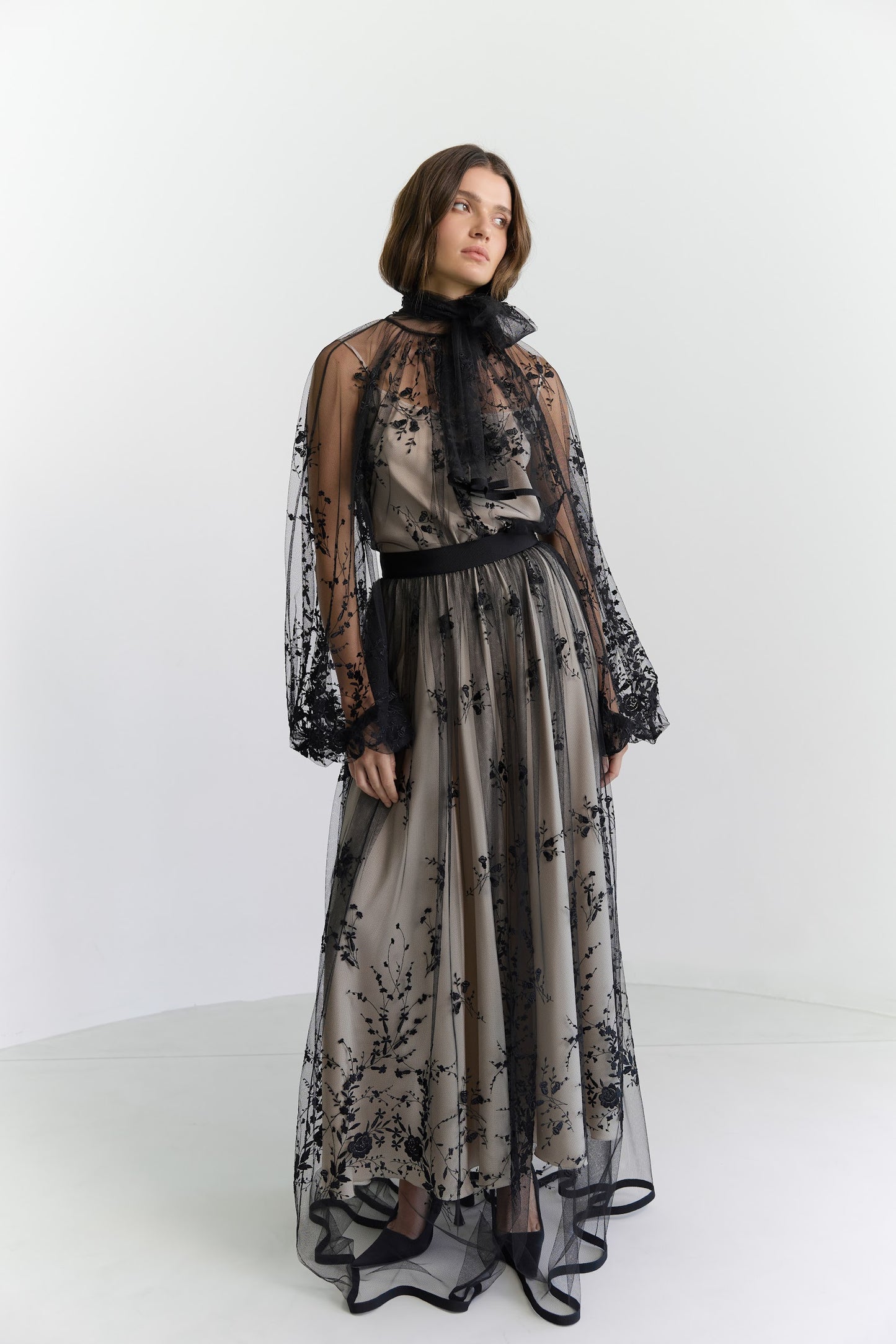 Her Embellished Black Beige Skirt