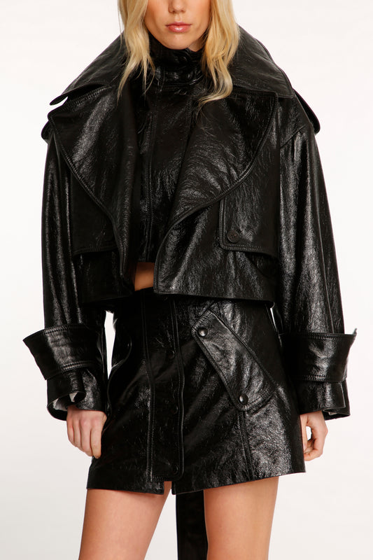 Her A-Line Leather Mini Black Skirt
