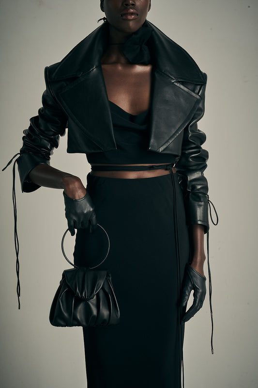 Her Black Leather Cropped Jacket