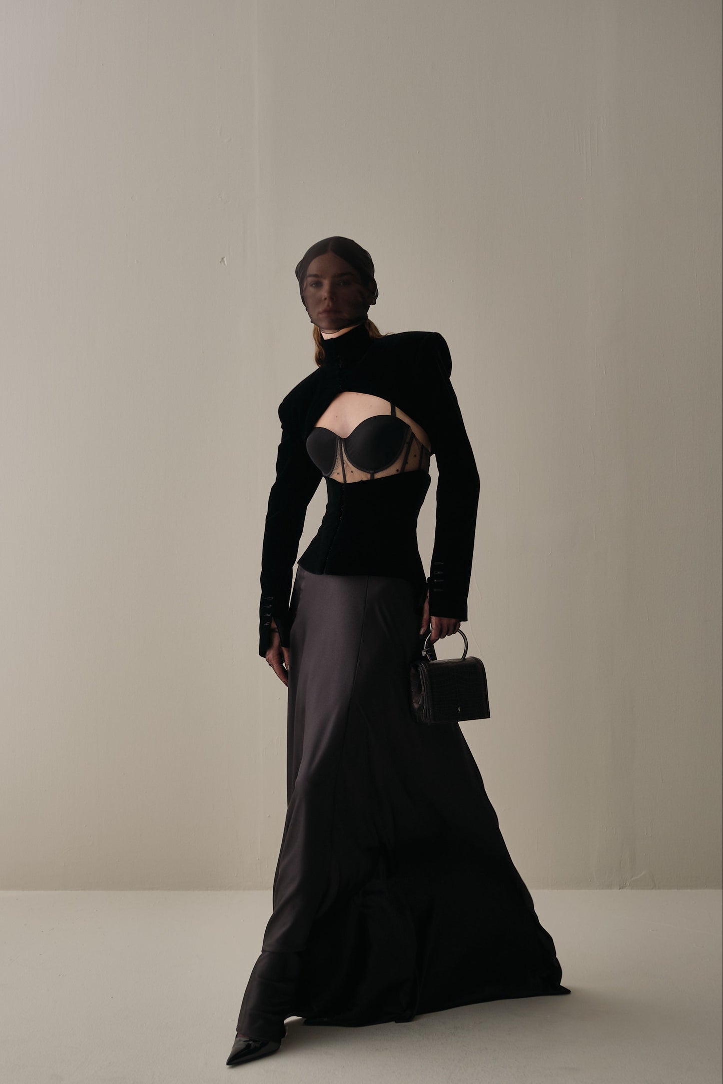 Her Full Long Silk Black Skirt