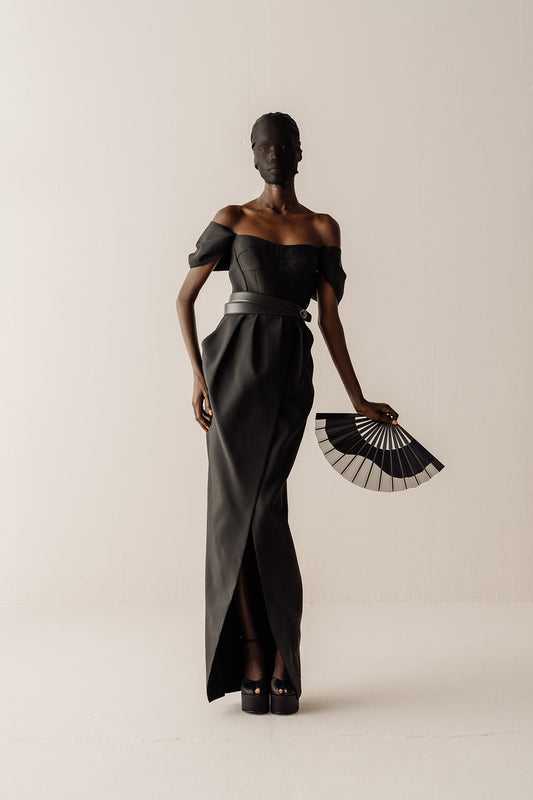 Her Long Jacquard Evening Black Dress