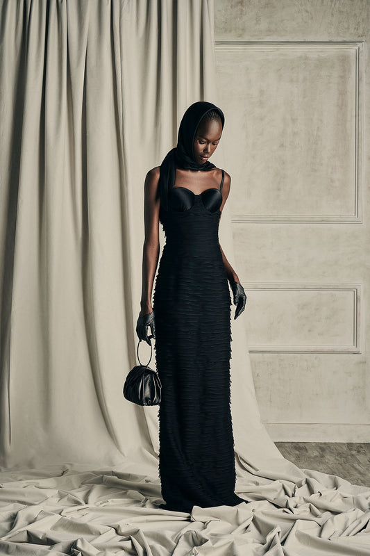 Her Ruffle Corset Black Dress