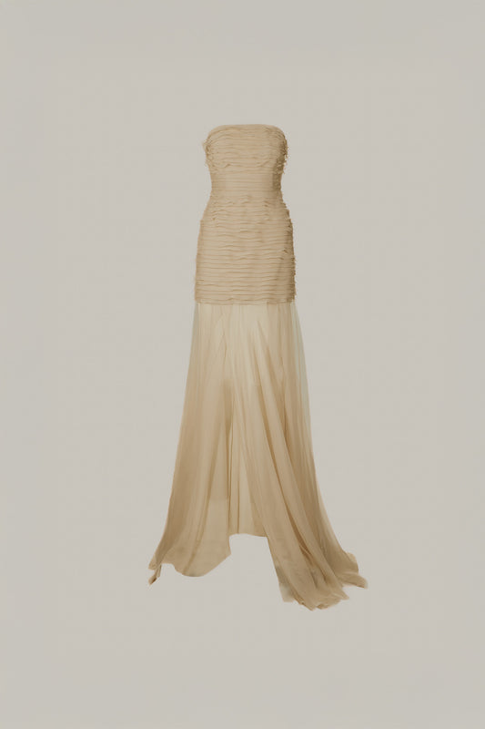 Her Silk Chiffon Beige Dress