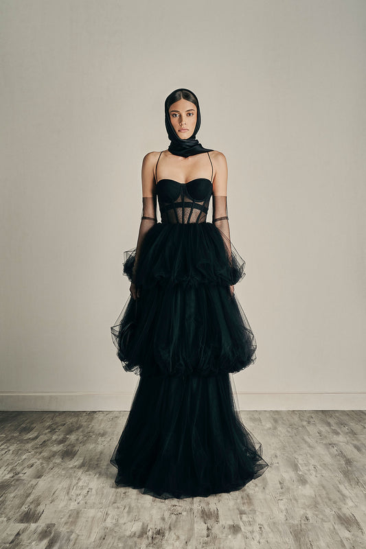 Her Evening Black Gown