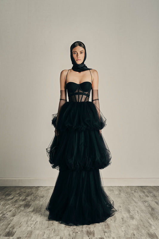 Her Evening Black Gown