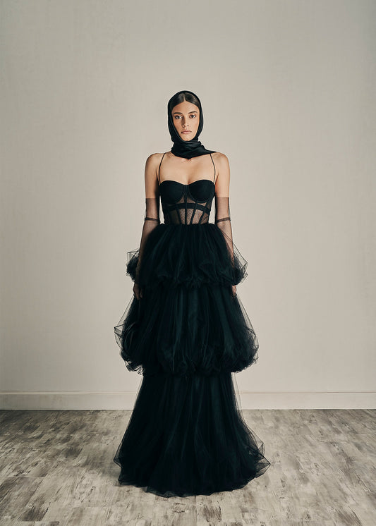 Her Evening Black Gown