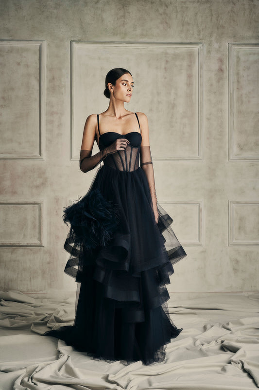 Her Multi layered Evening  Navy blue Gown