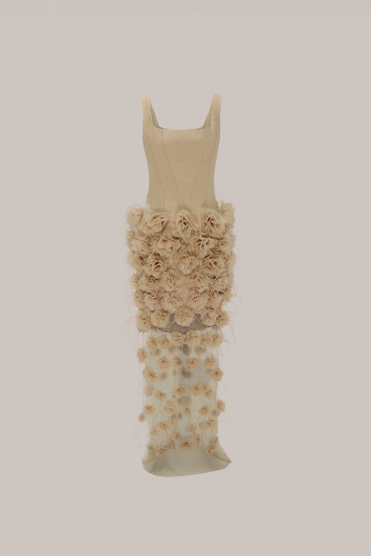 Her Floral Applique Long Beige Dress