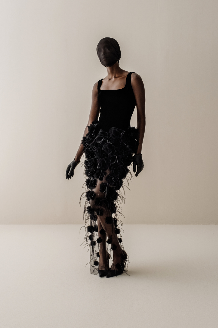 Her Floral Applique Long Black Dress