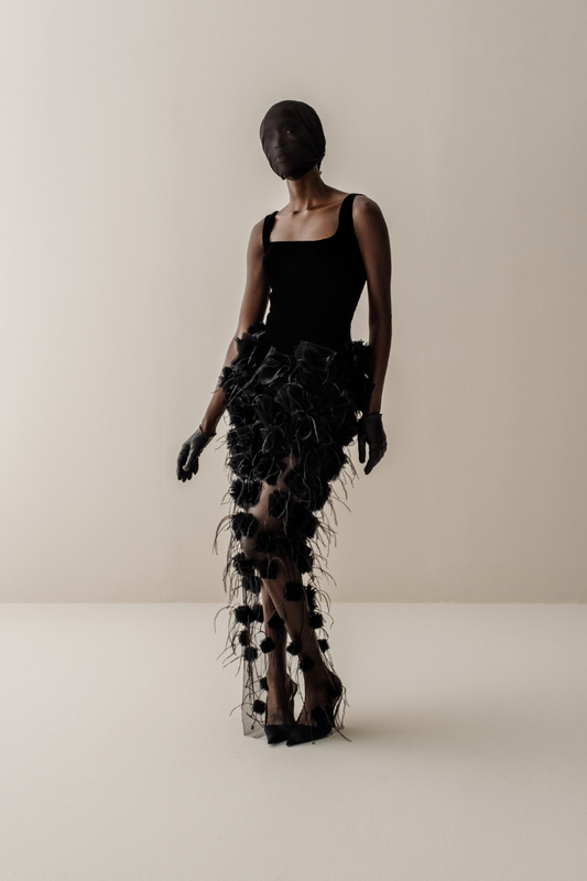Her Floral Applique Long Black Dress
