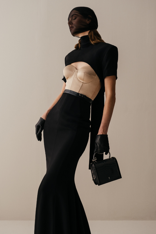 Her Short Sleeve Cropped Black Jacket