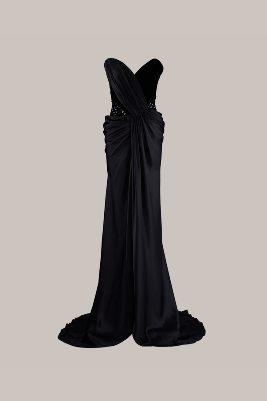 Her Draped Embellished Long Black Gown