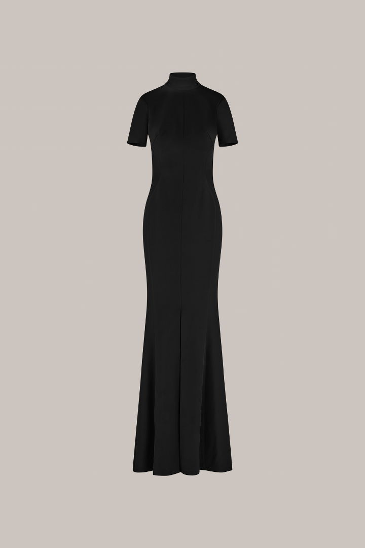 Her Black Turtle Neck Long Black Dress