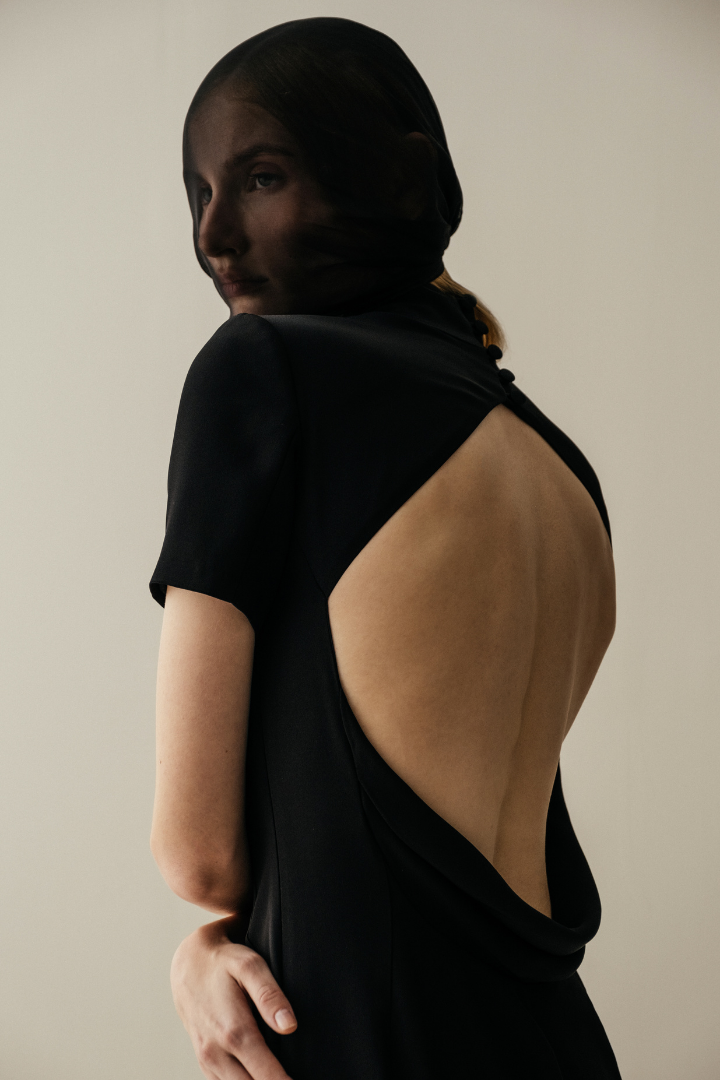 Her Black Turtle Neck Long Black Dress