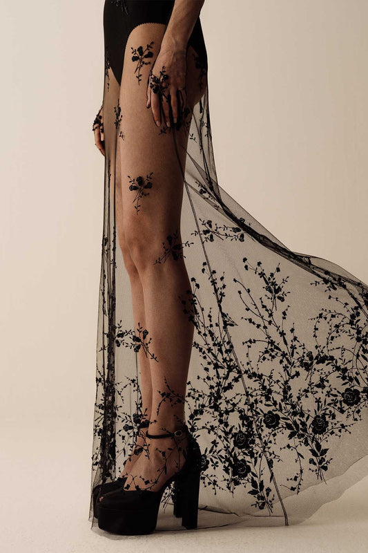 Her Embroidered Tulle Long Black Dress