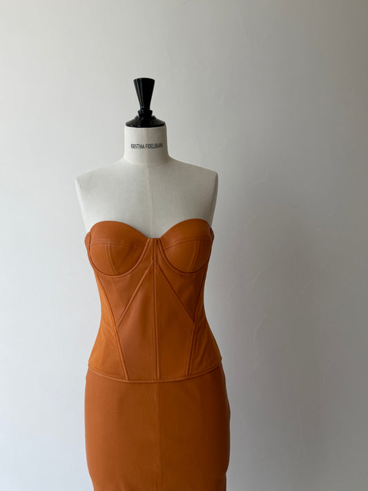 Her Stretch Leather Orange Corset