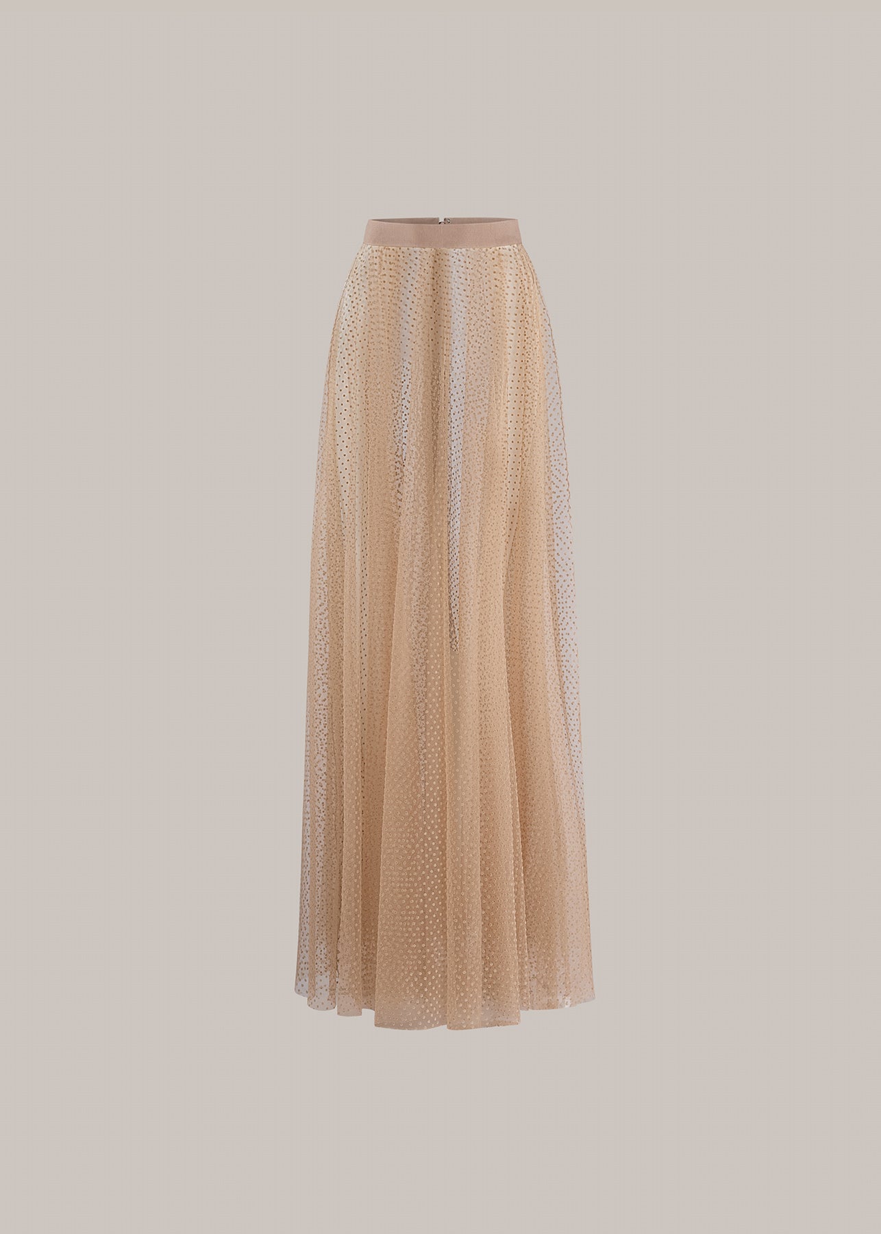 Her Tulle Polka Dot Full Long Beige Skirt