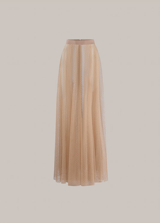 Her Tulle Polka Dot Full Long Beige Skirt