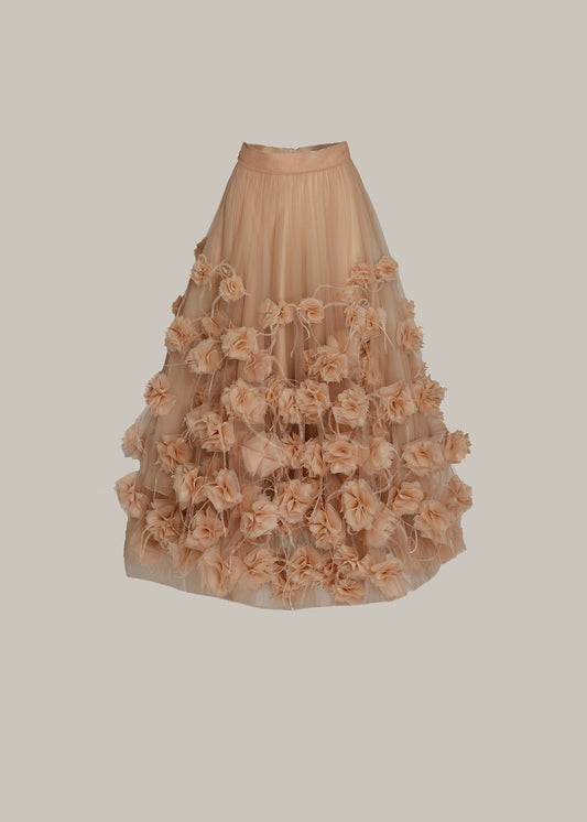 Her Floral Applique Beige Skirt