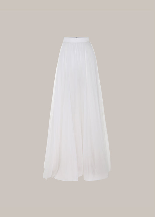 Her Full Long Layered Off White Skirt