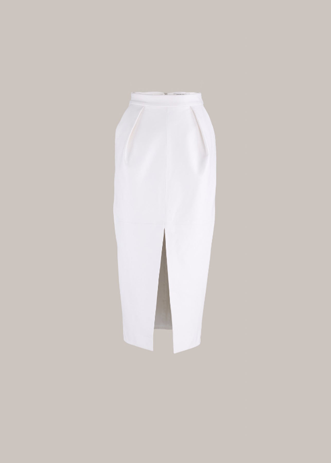 Her Leather Front Slit Midi White Skirt