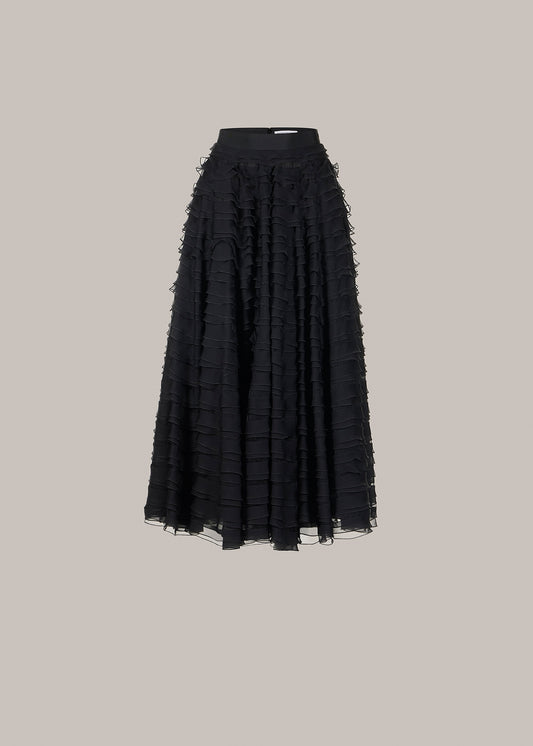 Her Chiffon Silk Midi Black Skirt