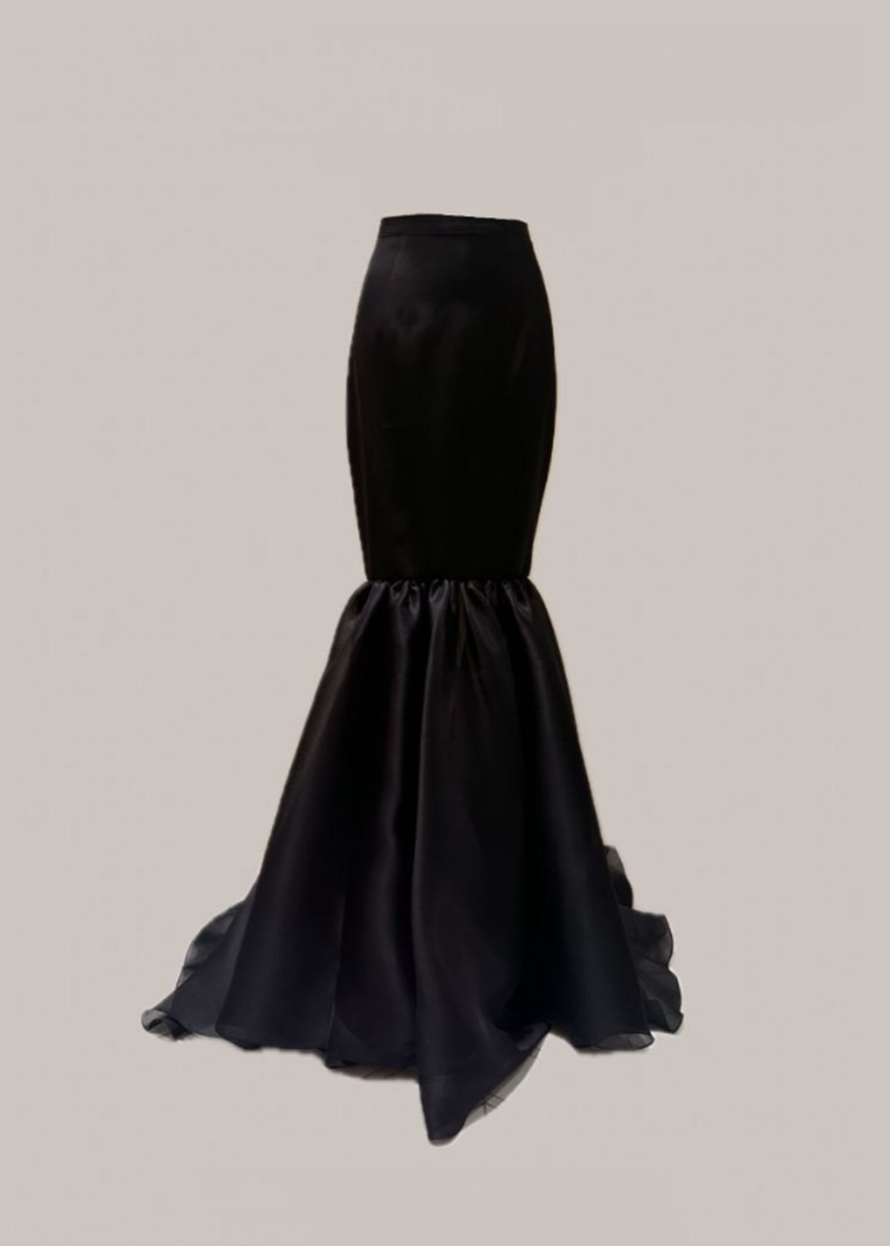 Her Long Gathered Black Skirt