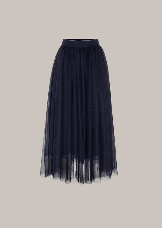 Her Midi Tulle Navy Blue Skirt