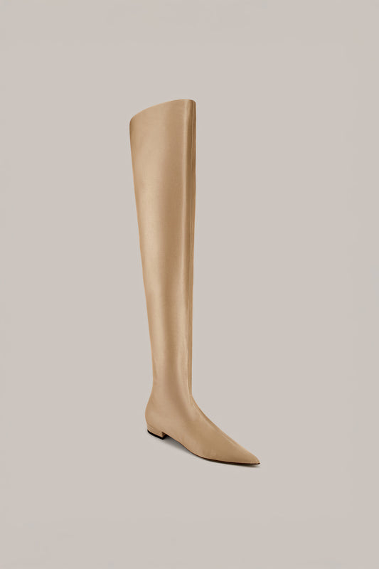 Her Sculpted Over-the-Knee Beige Boots