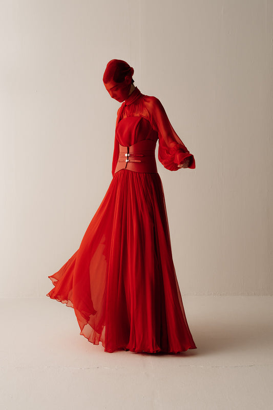 Her Full Fine Red Skirt