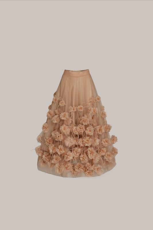 Her Floral Applique Beige Skirt