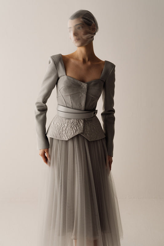 Her Midi Tulle Grey Skirt