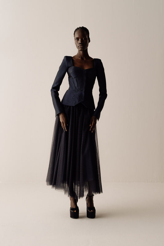 Her Midi Tulle Navy Blue Skirt