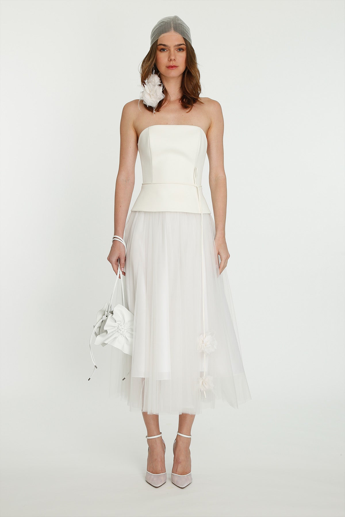 Her Midi Tulle White Skirt