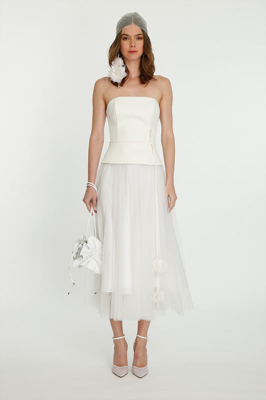 Her Midi Tulle White Skirt