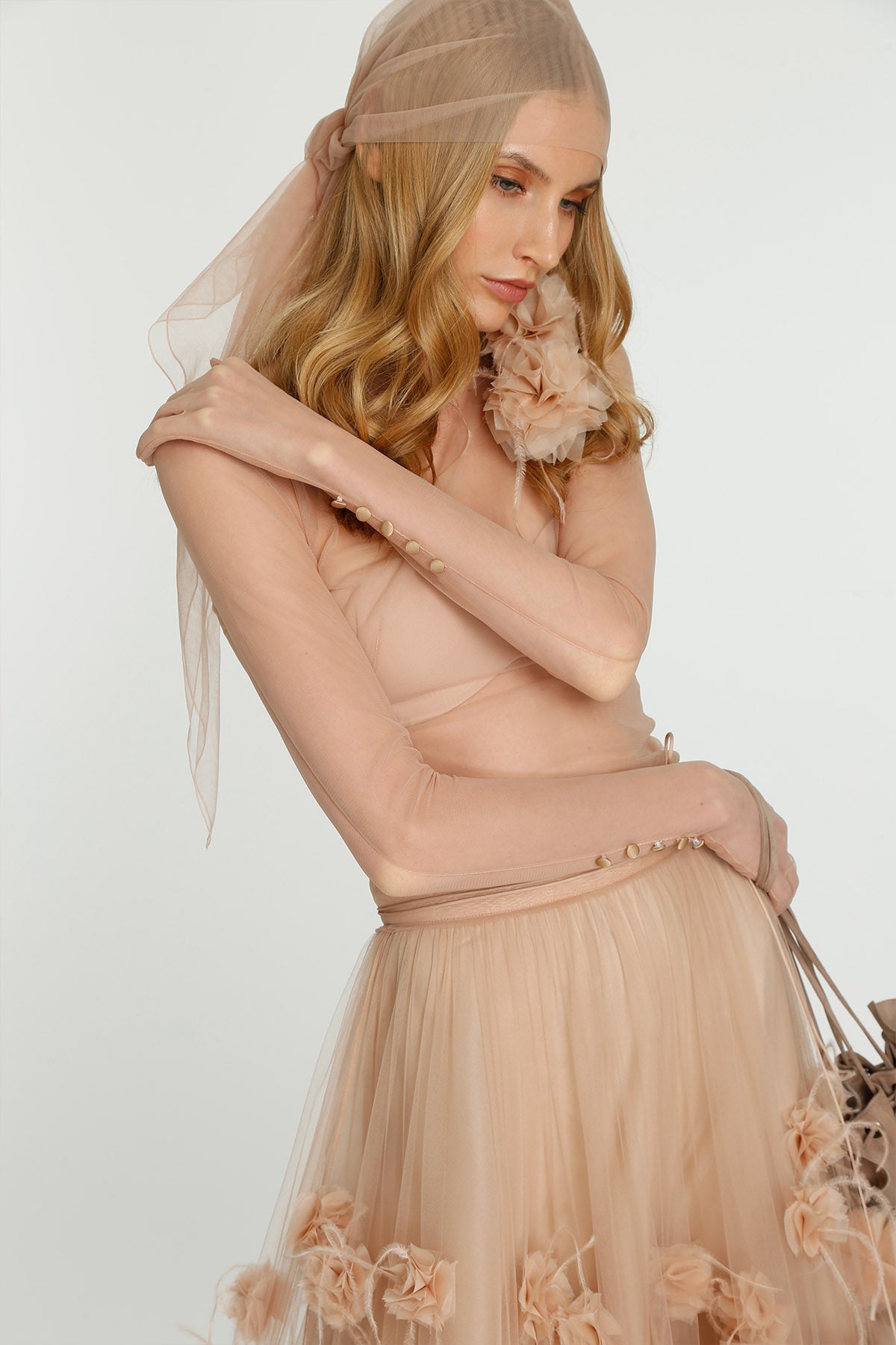Her Floral Applique Beige Skirt