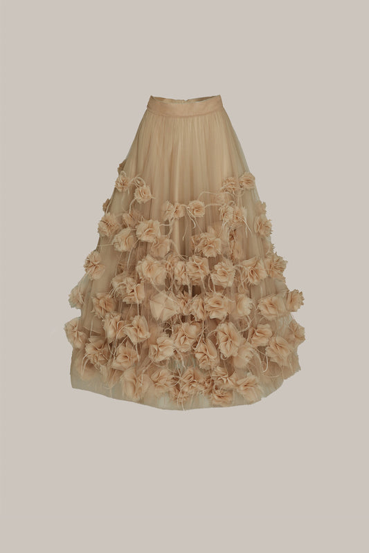 Her Floral Applique Beige Skirt