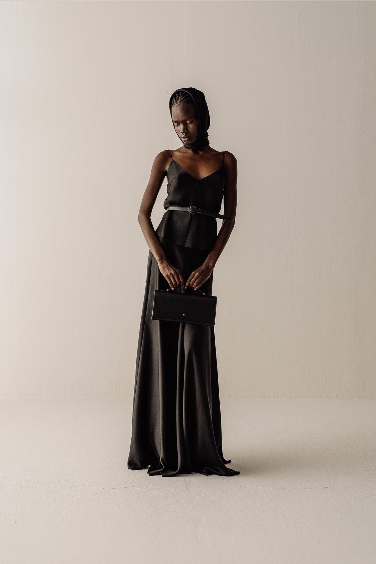 Her Silk Long Black Skirt