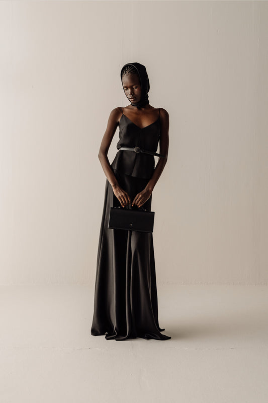 Her Silk Long Black Skirt