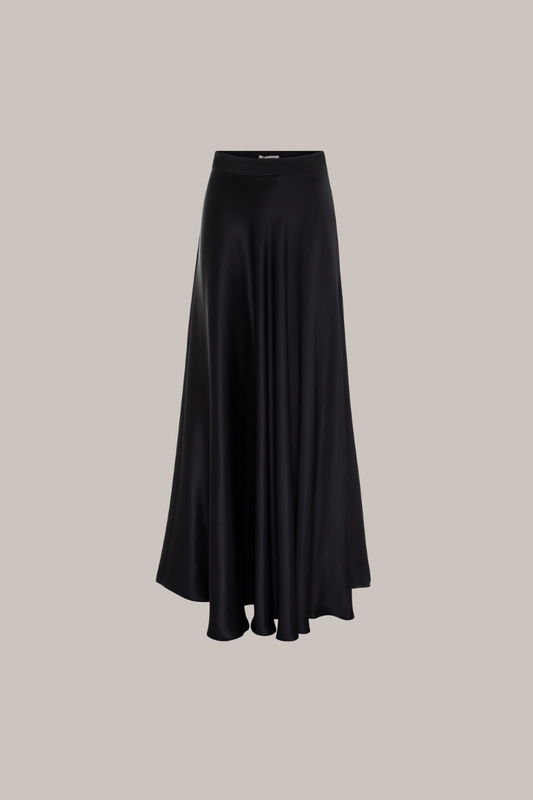 Her Silk Long Black Skirt