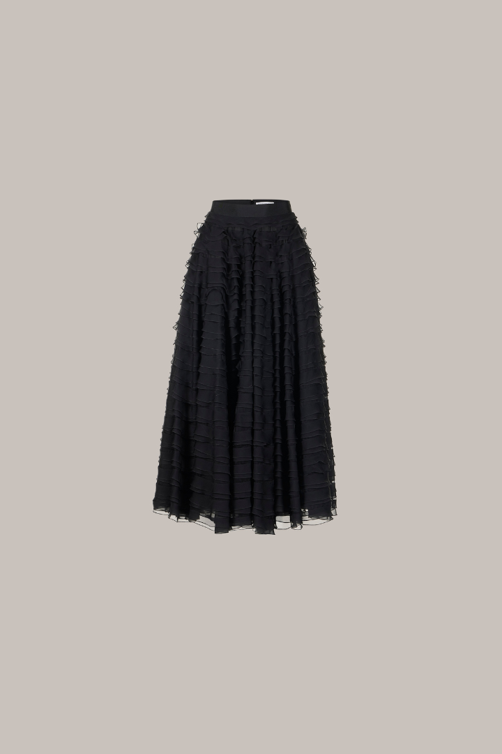 Her Chiffon Silk Midi Black Skirt