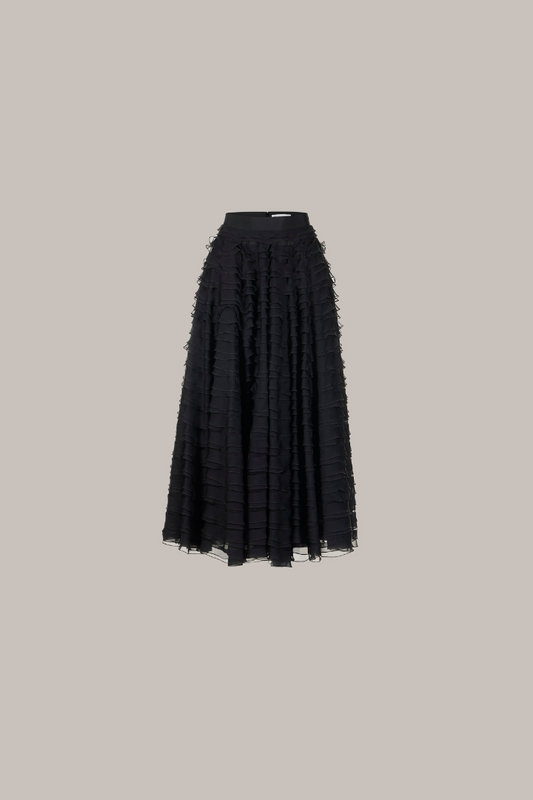 Her Chiffon Silk Midi Black Skirt